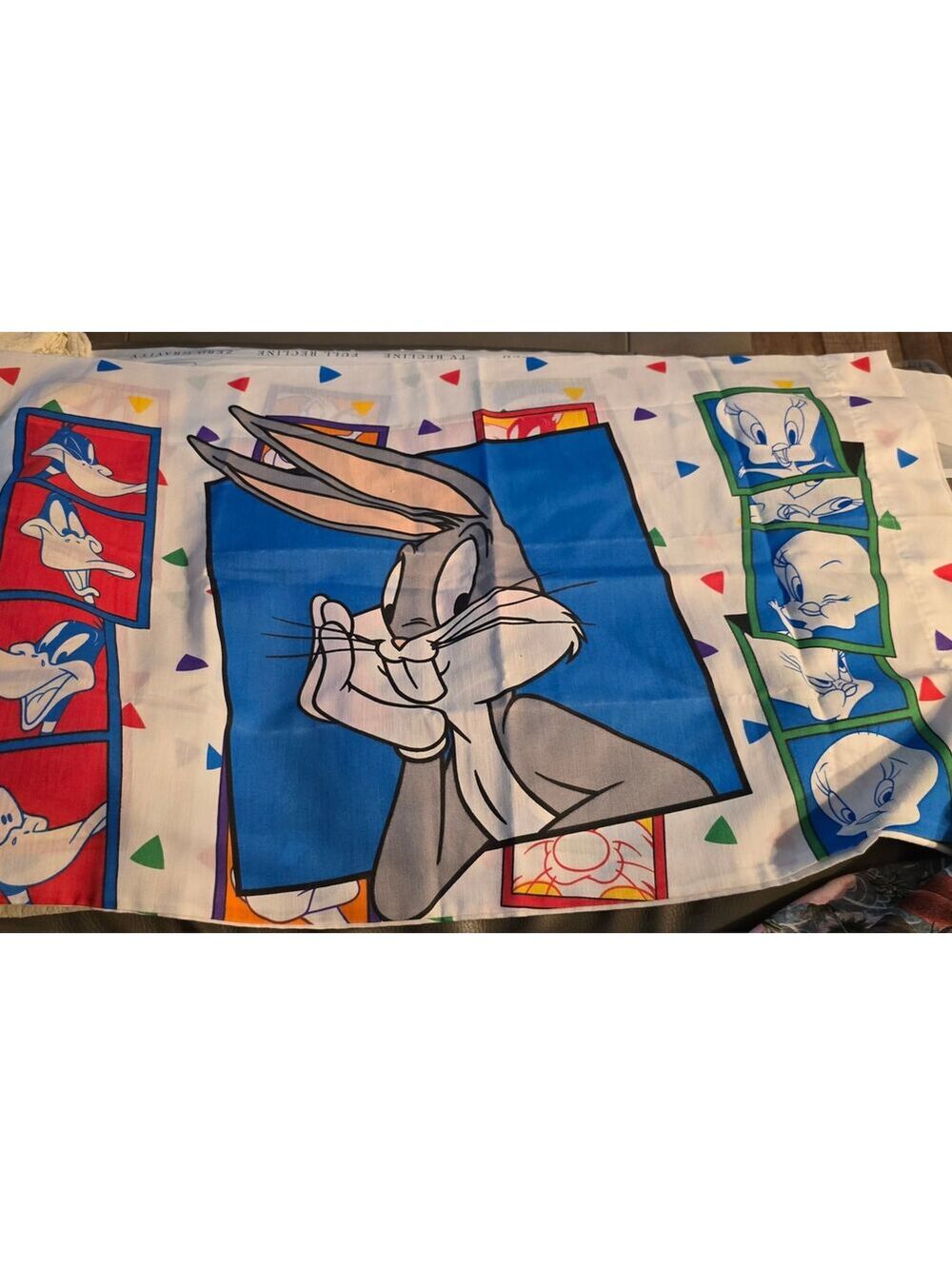1993 Warner Bros. Vintage Looney Tunes Pillow Case Featuring Bugs Bunny & Daffy
